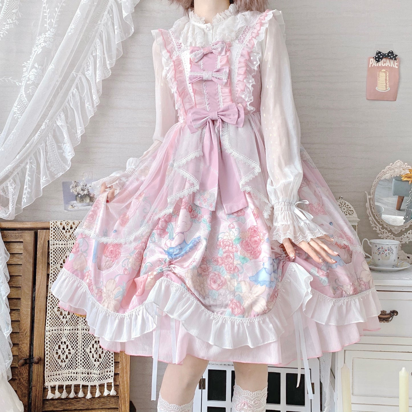 Lolita Garland Bunny Tail Drag Jsk Suspender Dress