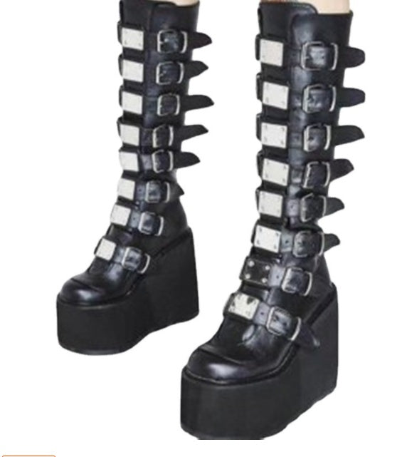 European And American Metal Buckle Thick Sole High Boots Women Amazon Plus Size