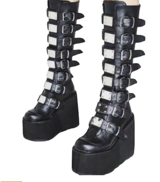 European And American Metal Buckle Thick Sole High Boots Women Amazon Plus Size