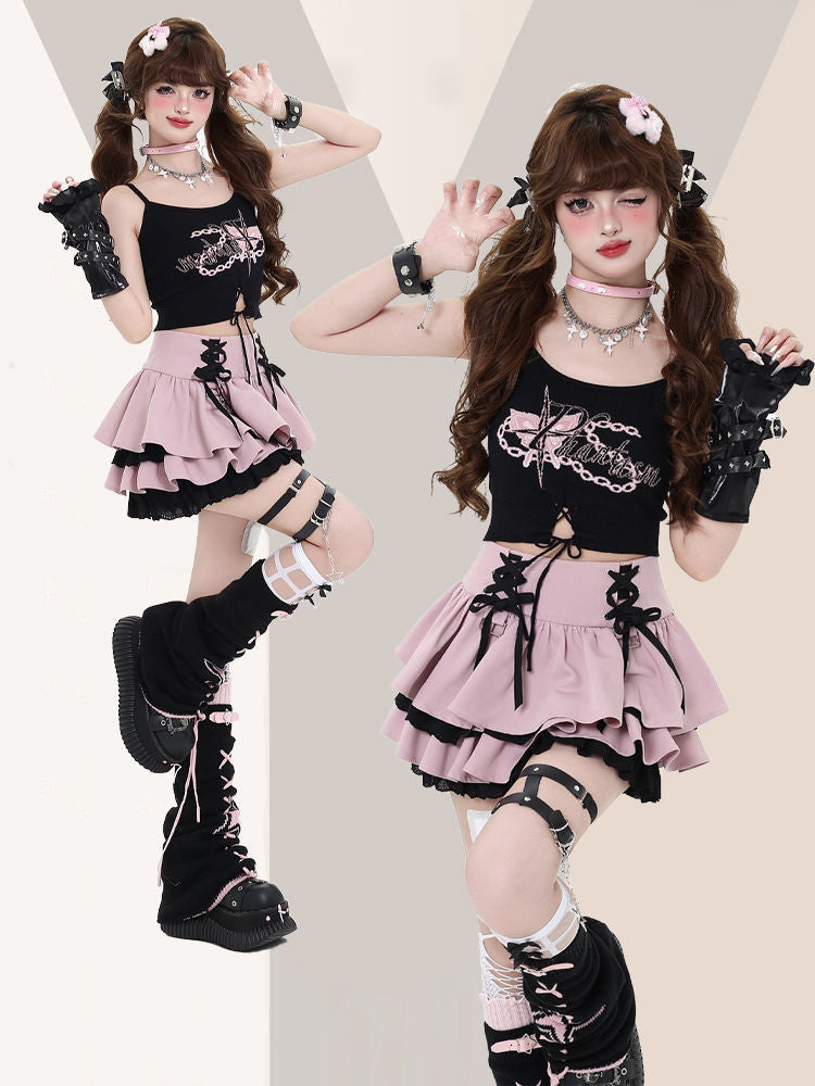 Y2K Sweet Cool Girl Strappy Lace Tutu Skirt Mrxie Rebellious Period Original Cake Skirt New Fashion Hot Sale