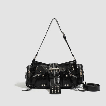 Motorcycle Punk Rivet Belt Bag Motorcycle Style Single Shoulder Armpit Bag Cross-Border European And American Retro Bag Women's Crossbody Bag Trendy