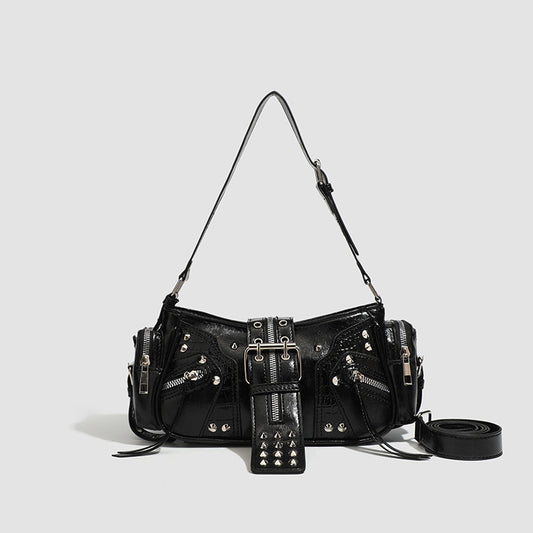 Motorcycle Punk Rivet Belt Bag Motorcycle Style Single Shoulder Armpit Bag Cross-Border European And American Retro Bag Women's Crossbody Bag Trendy