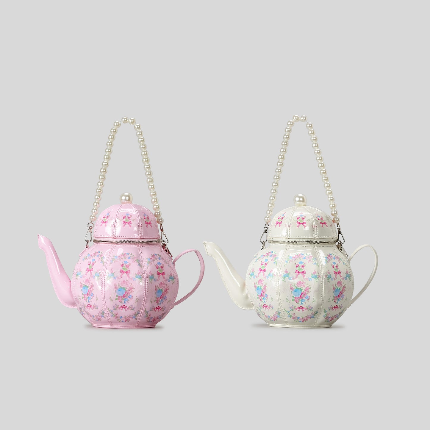 Sweet Girl Vintage Lolita Pearl Chain Printed Teapot Handbag Creative Shoulder Crossbody Bag Distinctive Handbag