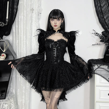 CF24221 Bow Lace Waist Tube Dress 2024 New Dark Fashion Trailing Skirt For Women
