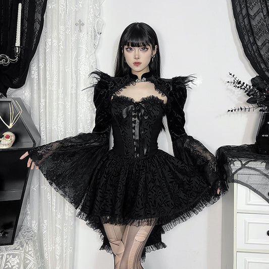CF24221 Bow Lace Waist Tube Dress 2024 New Dark Fashion Trailing Skirt For Women