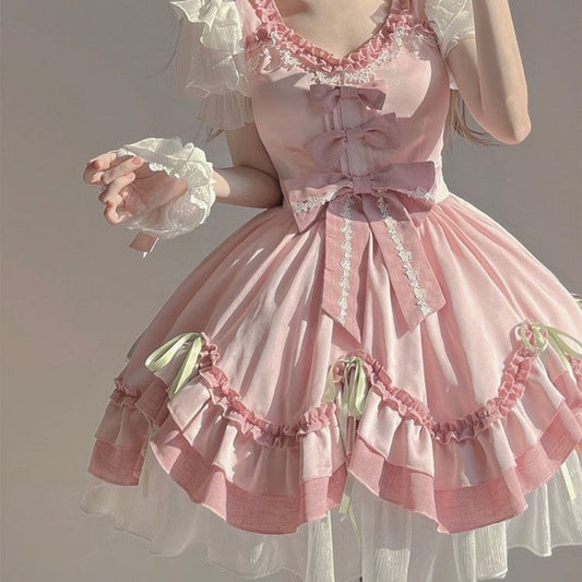 Pink Pink Cute Lolita Bow Dress Lolita Wedding Dress