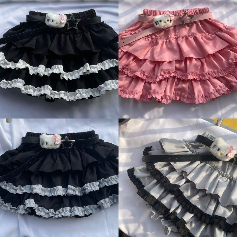 Color Matching Collection Y2K Sexy Subculture Multi-Layered Korean Lace Skirt Female Pumpkin Skirt Cake Tutu Skirt