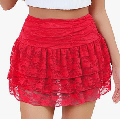 Amazon Cross-Border Bohemian Lace Multi-Layer Cake Skirt Summer Hot Girl Low-Waist Slim Skirt With Large Hem