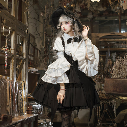 Bear Fun Sauce Original Dawn Witch Lolita Female Lolita Hat Shirt Straps Dress Carmly Wind Suit 7150