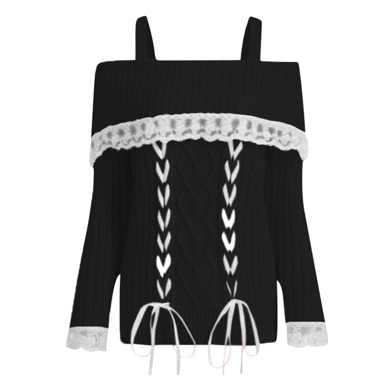 Amazon Independent Station European And American Autumn And Winter New Off-shoulder Lace Lace Lace Knitted Sweater For Women YF2367