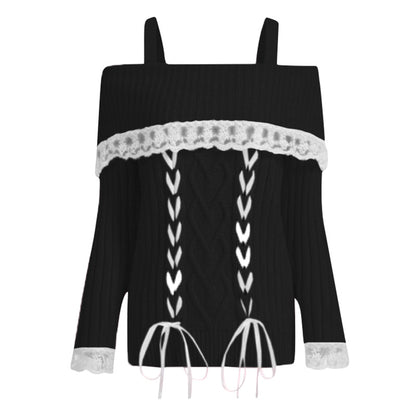 Amazon Independent Station European And American Autumn And Winter New Off-shoulder Lace Lace Lace Knitted Sweater For Women YF2367