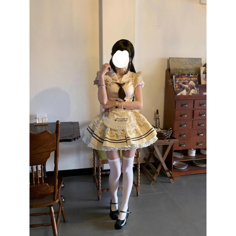 Cute And Sweet Girl Spliced ​​Ruffle Shirt, Waist Vest, Slimming Tutu Skirt, New Lolita Three-Piece Set