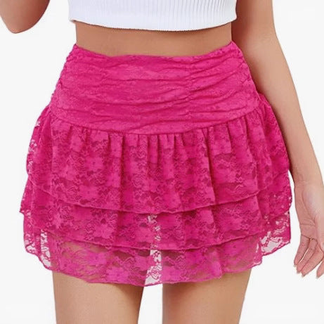 Amazon Cross-Border Bohemian Lace Multi-Layer Cake Skirt Summer Hot Girl Low-Waist Slim Skirt With Large Hem