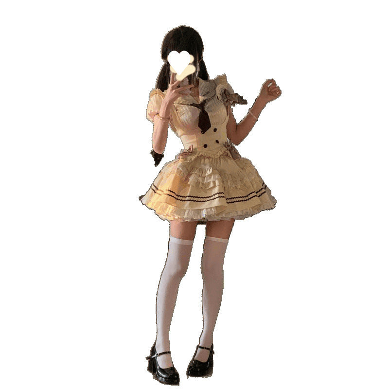 Cute And Sweet Girl Spliced ​​Ruffle Shirt, Waist Vest, Slimming Tutu Skirt, New Lolita Three-Piece Set