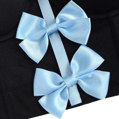 Light Blue Sweet Bow Decorative Cute Fresh Style Bra Inner Design Wearing Fish Bone Tube