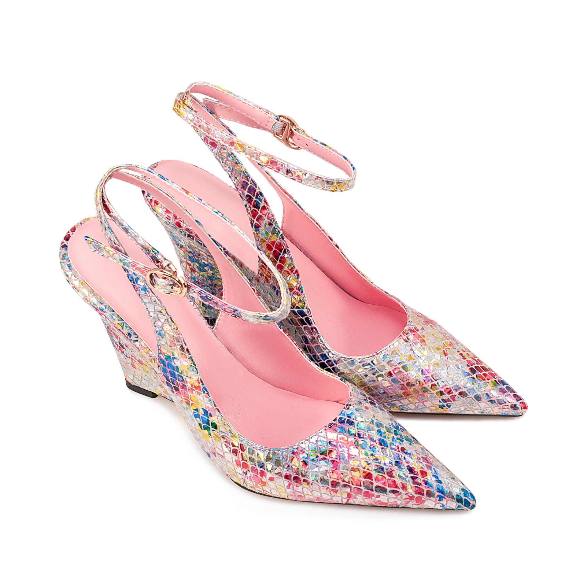 25 European And American Export Pointed Toe Steel Heel Flats 11cm Colorful Sequin Catwalk Stiletto Fashion Shoes Spring And Summer 45 Large Size