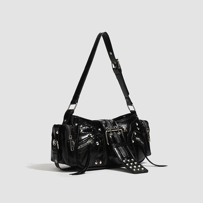 Motorcycle Punk Rivet Belt Bag Motorcycle Style Single Shoulder Armpit Bag Cross-Border European And American Retro Bag Women's Crossbody Bag Trendy
