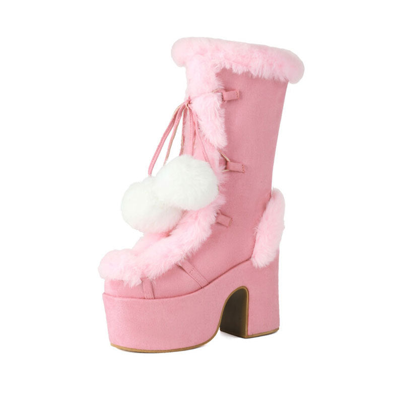 Cross-border Foreign Trade Boots Shuitai High Road Plus Size Middle Barrel Women's Boots Winter Mao Mao Boots C38-6