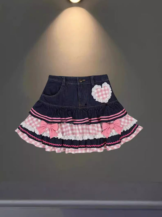 AliExpress European And American Skirt Women's 2024 New Summer Pink High-grade Pleated Denim Skirt Women's Light Mature Small