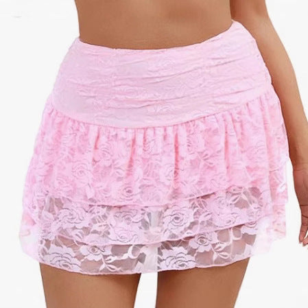 Amazon Cross-Border Bohemian Lace Multi-Layer Cake Skirt Summer Hot Girl Low-Waist Slim Skirt With Large Hem