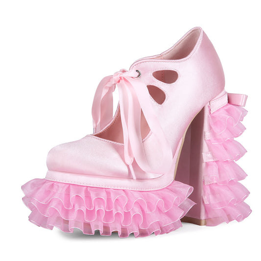 European And American Export Pink Pink Sweet Hottie Lolita Water Platform Lace Thick Heel Y2K Large Size 47 Women's High Heels