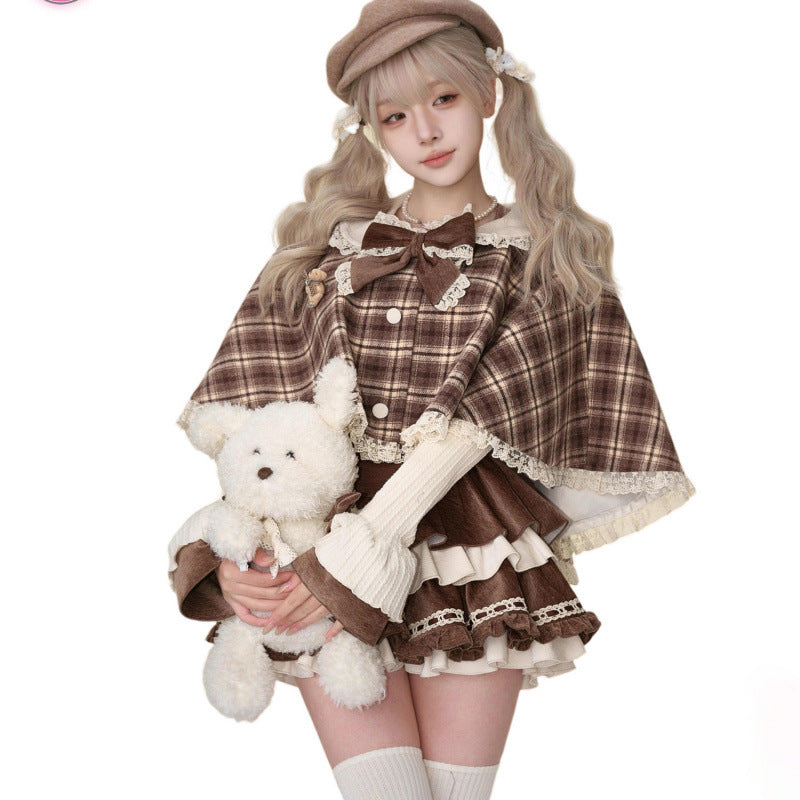 2025 New Sweet And Fashionable Cape Cake Suspender Skirt With Top Three-Piece Suit
