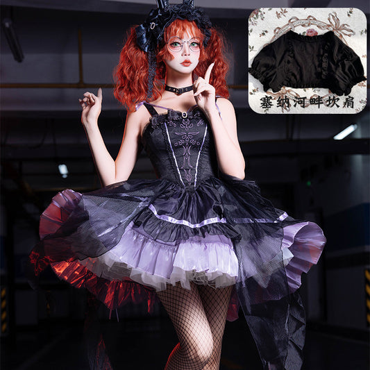 Brocade Garden Lolita Wansheng [Magic Spirit Girl] Slim Embroidery Gothic Style Purple Black JSK Garsena Waistner