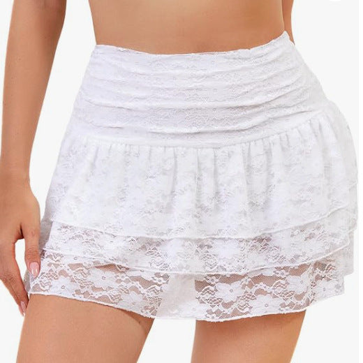Amazon Cross-Border Bohemian Lace Multi-Layer Cake Skirt Summer Hot Girl Low-Waist Slim Skirt With Large Hem