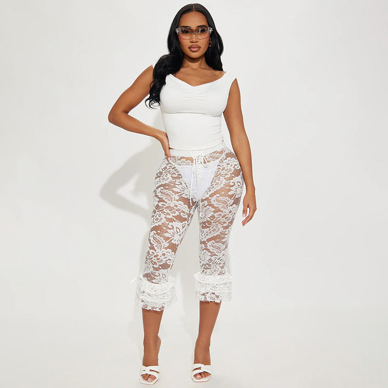 D25PT034 Europe And The United States Amazon 2025 Summer New Explosions Women's Sexy Spice Lace Casual Pants