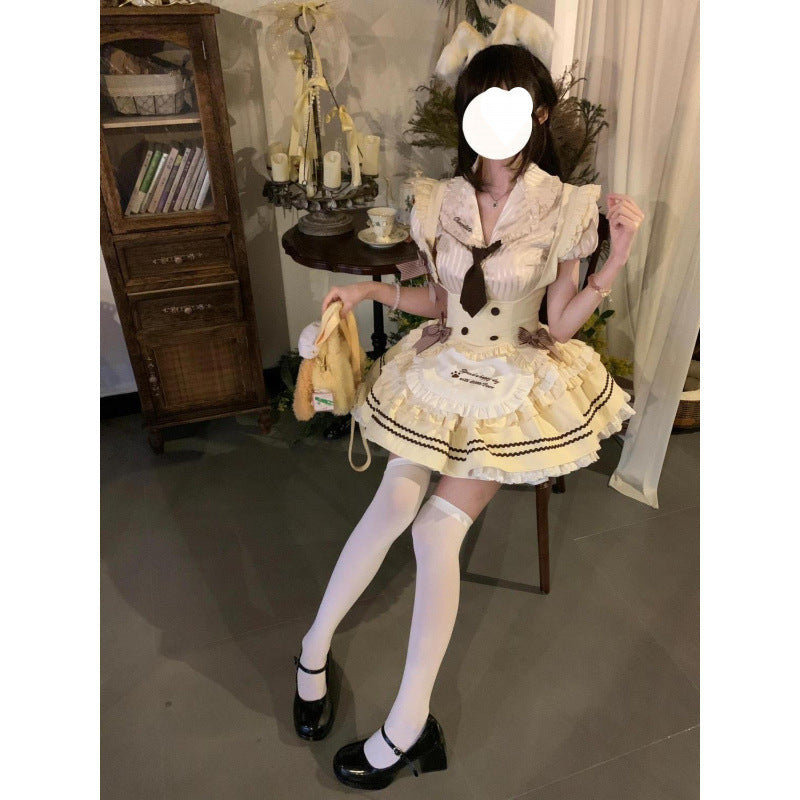 Cute And Sweet Girl Spliced ​​Ruffle Shirt, Waist Vest, Slimming Tutu Skirt, New Lolita Three-Piece Set
