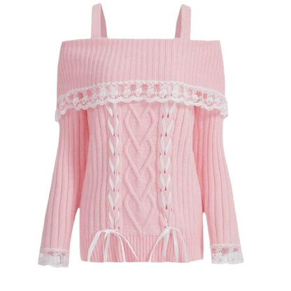 Amazon Independent Station European And American Autumn And Winter New Off-shoulder Lace Lace Lace Knitted Sweater For Women YF2367