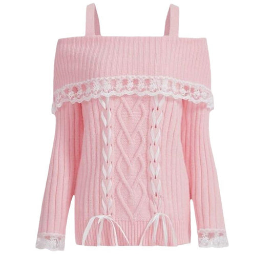 Amazon Independent Station European And American Autumn And Winter New Off-shoulder Lace Lace Lace Knitted Sweater For Women YF2367