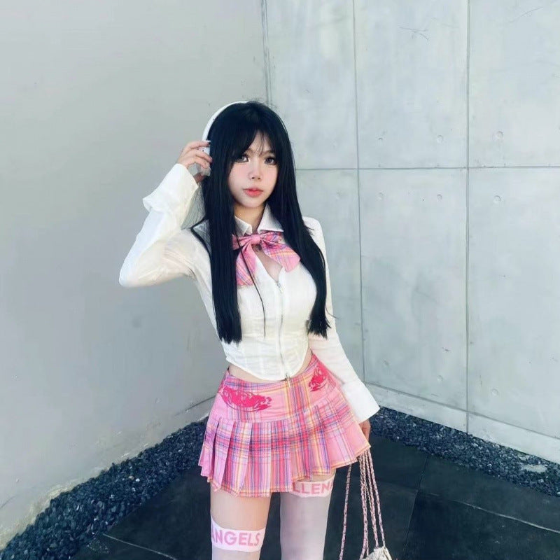 Summer Style JK Uniform Sweet Spice Girl Suit Women's Slimming High Waist Pleated Skirt College Style Two-piece Suit