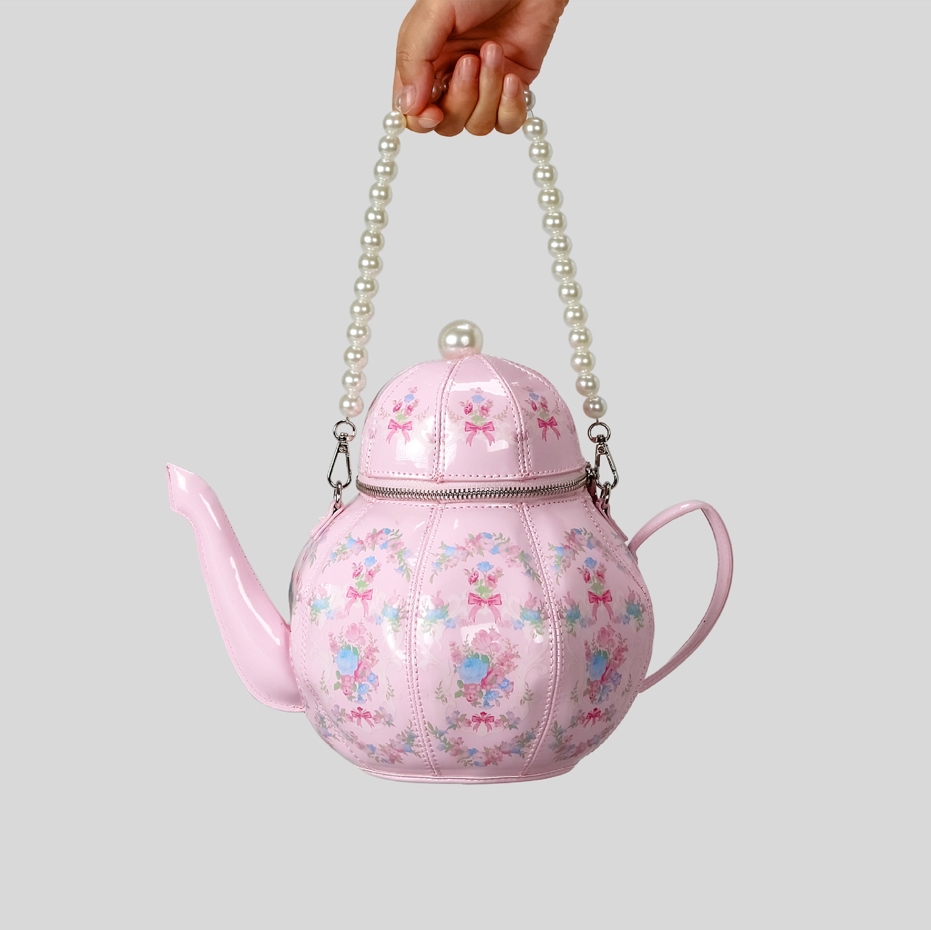Sweet Girl Vintage Lolita Pearl Chain Printed Teapot Handbag Creative Shoulder Crossbody Bag Distinctive Handbag