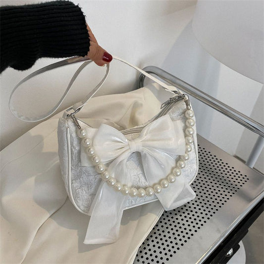 Bag Women's Ins Niche 2024 New Fashionable Fashionable Crossbody Women's Bag Stylish Pearl Chain Bow Small Square Bag