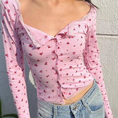 Autumn 2023 New Stretch Knitted Pit Strip Long Sleeve Large Square Neck Lace Knitted Cardigan Top