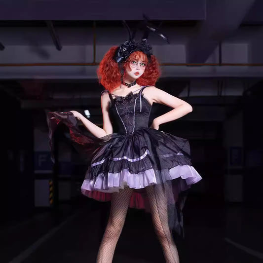 Brocade Garden Lolita Wansheng [Magic Spirit Girl] Slim Embroidery Gothic Style Purple Black JSK Garsena Waistner