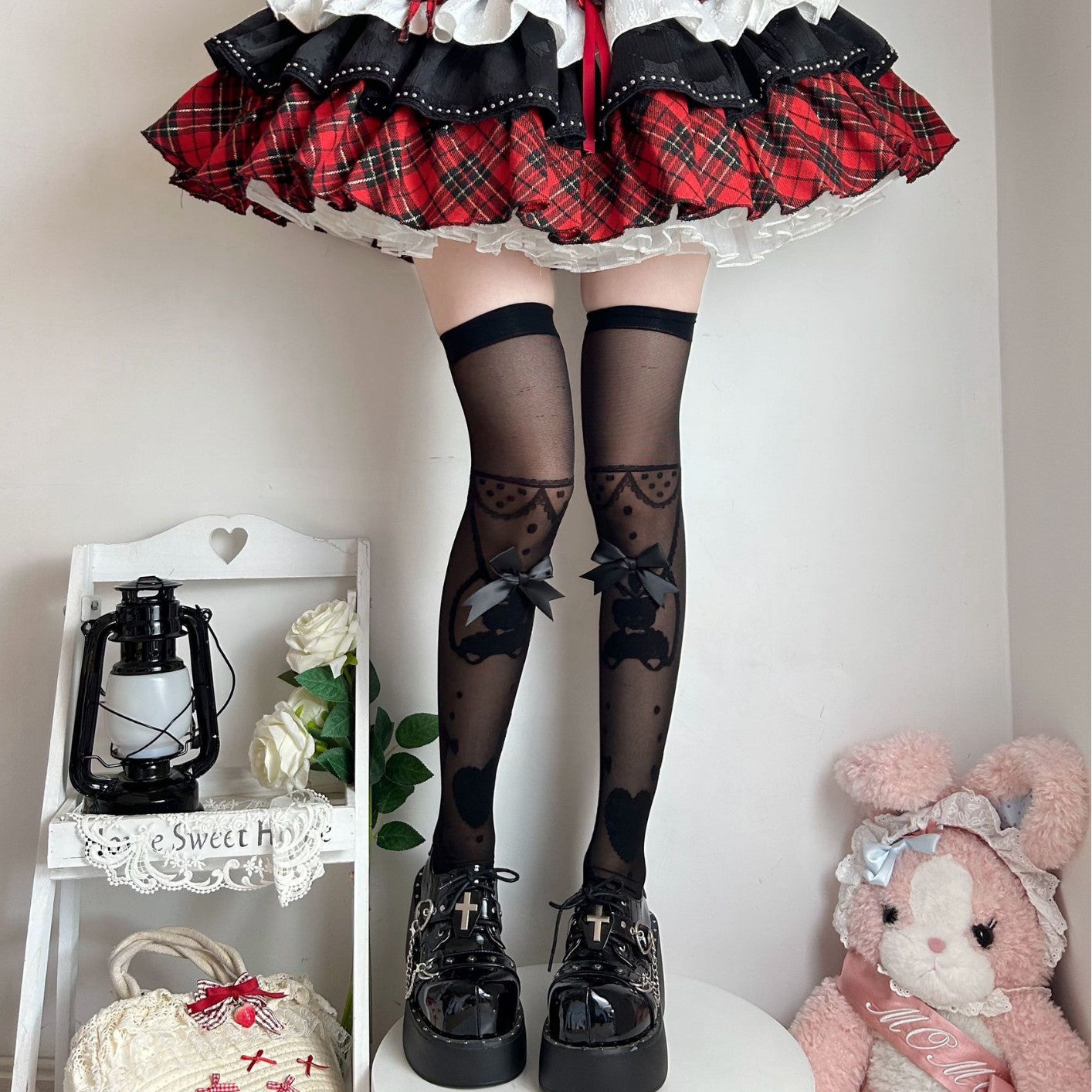 Sweet Thin Stockings Lolita Bow Print Socks Lolita Stockings High Knee Socks