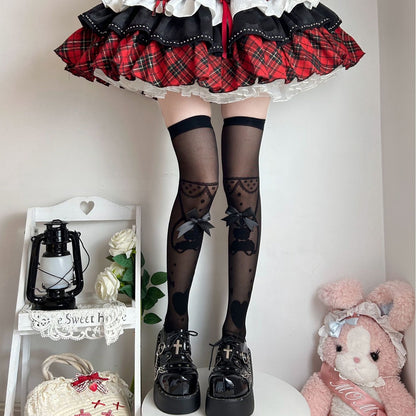 Sweet Thin Stockings Lolita Bow Print Socks Lolita Stockings High Knee Socks