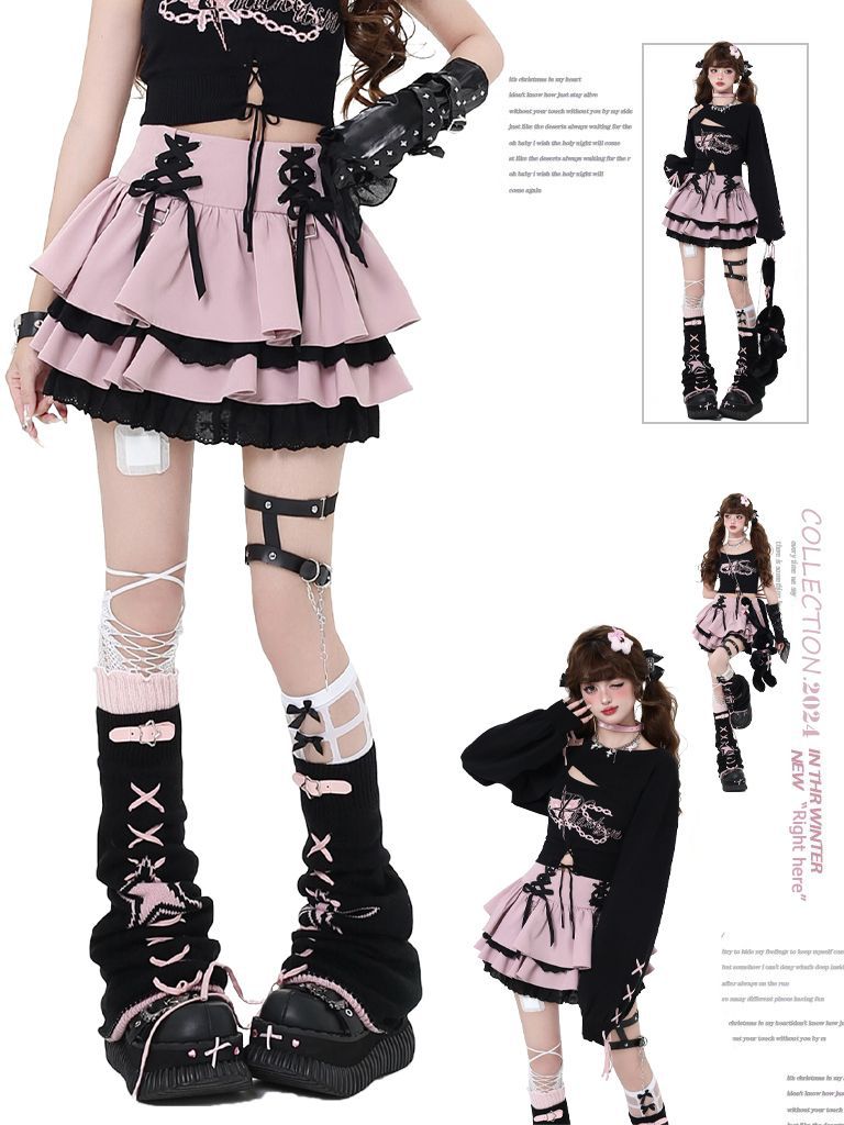 Y2K Sweet Cool Girl Strappy Lace Tutu Skirt Mrxie Rebellious Period Original Cake Skirt New Fashion Hot Sale