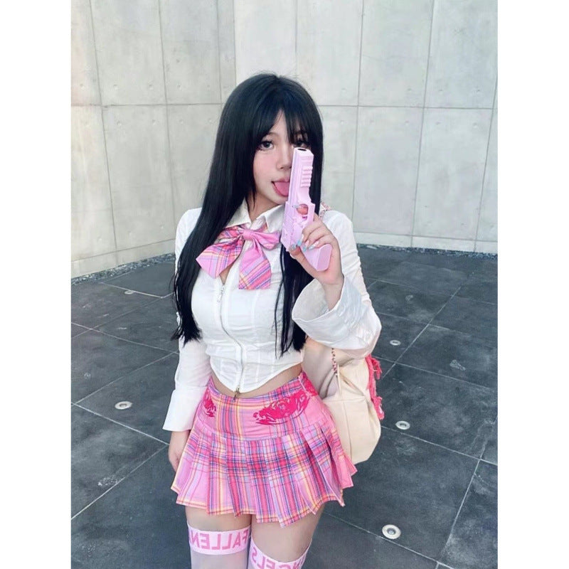 Summer Style JK Uniform Sweet Spice Girl Suit Women's Slimming High Waist Pleated Skirt College Style Two-piece Suit
