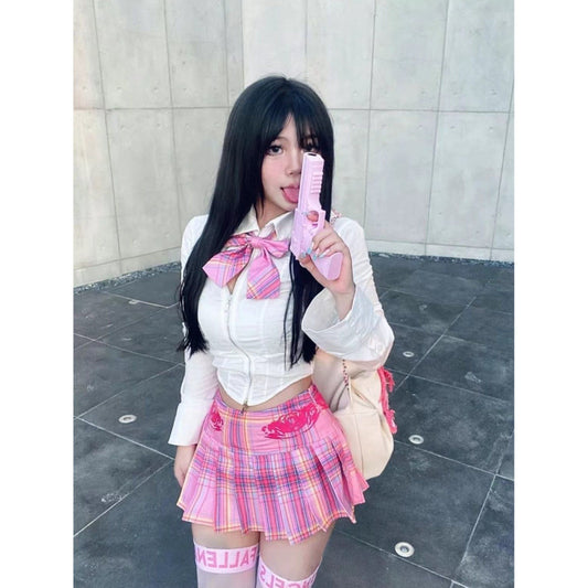 Summer Style JK Uniform Sweet Spice Girl Suit Women's Slimming High Waist Pleated Skirt College Style Two-piece Suit