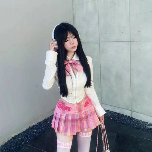 Summer Style JK Uniform Sweet Spice Girl Suit Women's Slimming High Waist Pleated Skirt College Style Two-piece Suit