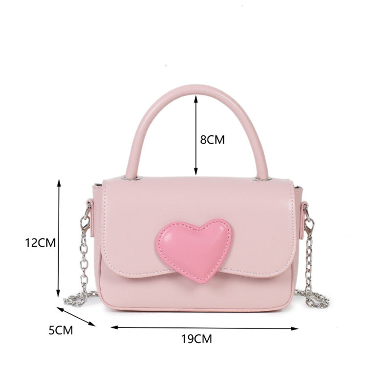 2024 New High Fashion Contrast Color Peach Heart Pu Convenient Covered Handheld Small Square Bag