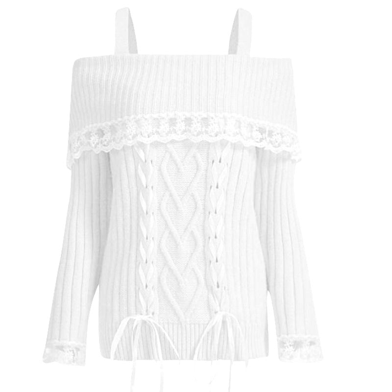 Amazon Independent Station European And American Autumn And Winter New Off-shoulder Lace Lace Lace Knitted Sweater For Women YF2367