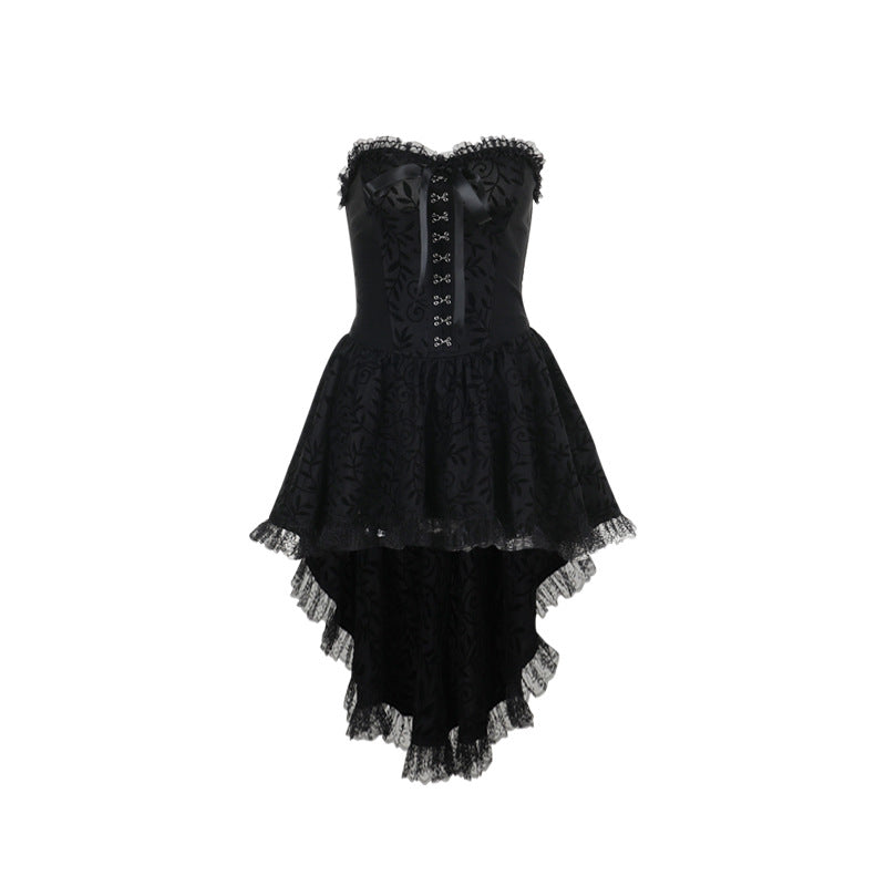 CF24221 Bow Lace Waist Tube Dress 2024 New Dark Fashion Trailing Skirt For Women