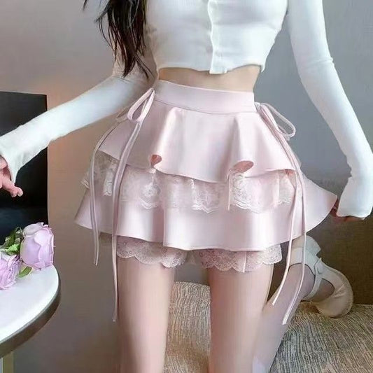 Pure Desire Lace Puffy Spliced ​​Ballet Skirt Spring And Summer New High Waist Slim Design Niche Cake Skirt
