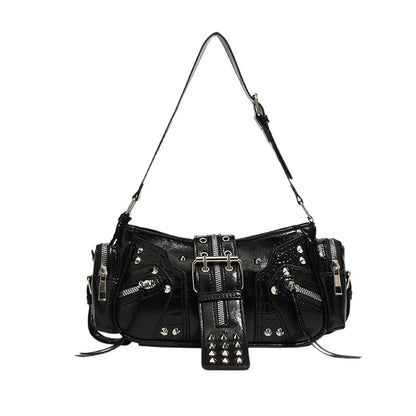 Motorcycle Punk Rivet Belt Bag Motorcycle Style Single Shoulder Armpit Bag Cross-Border European And American Retro Bag Women's Crossbody Bag Trendy