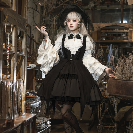 Bear Fun Sauce Original Dawn Witch Lolita Female Lolita Hat Shirt Straps Dress Carmly Wind Suit 7150