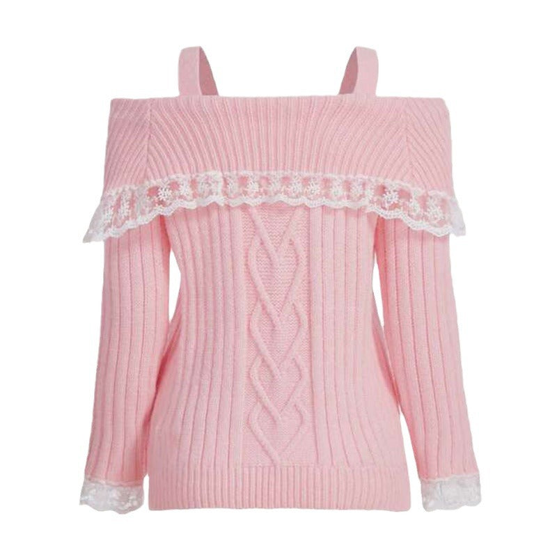 Amazon Independent Station European And American Autumn And Winter New Off-shoulder Lace Lace Lace Knitted Sweater For Women YF2367